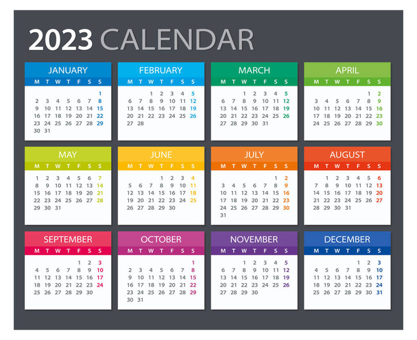 2023 Calendar - illustration. Template. Mock up Week starts Sunday - Διάνυσμα, εικόνα