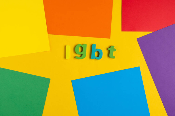 LGBT rainbow on a yellow background. Top view - Photo, Image