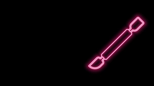 Linea neon luminosa Icona spintore cuticola isolata su sfondo nero. Attrezzo per manicure. Animazione grafica 4K Video motion - Filmati, video