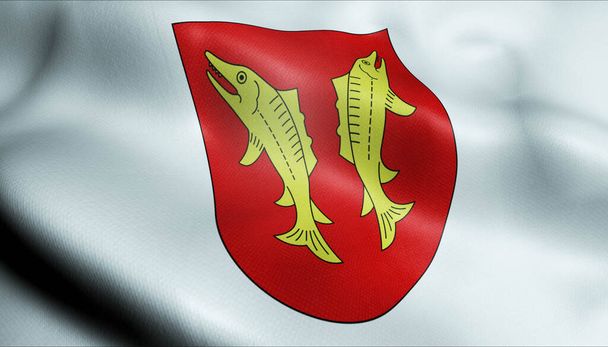 Ilustración 3D de una bandera de la ciudad de Orbe ondeando Suiza - Foto, imagen