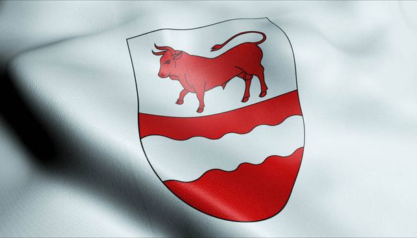 Ilustración 3D de una bandera de la ciudad de Bulle ondeando Suiza - Foto, imagen