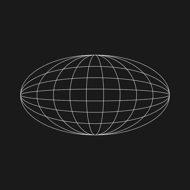 Еліпсовий ікона планети Wireframe в старому кіберпанку. Ретрофутуристичний елемент дизайну. Форма кіберпланети. Геометрія Еліпса для плаката, покриття, злиття у зворотньому стилі. Вектор - Вектор, зображення