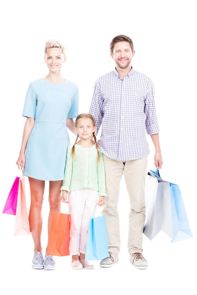 Family With Shopping Bags - Fotoğraf, Görsel