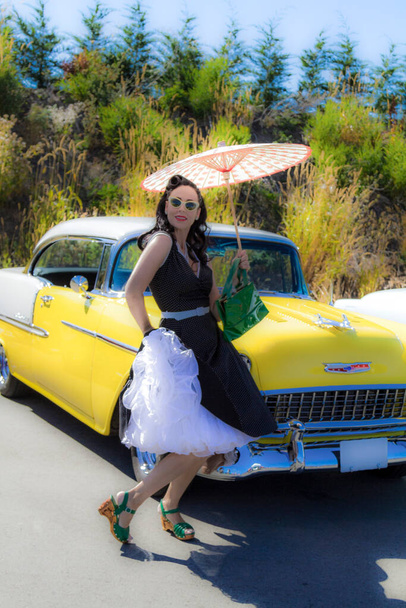 THORNCLIFF CALGARY CANADA, SEPT 13 2014: The annual Show and Shine with Pin Up Girls "Cars before 1964" - Photo, Image