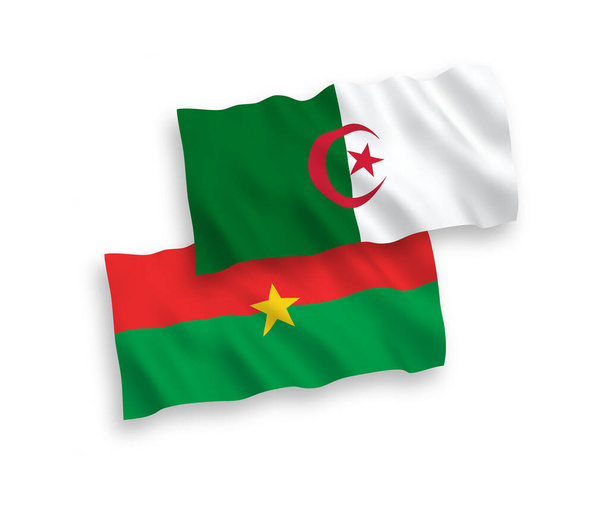Nationale vector weefsel golf vlaggen van Burkina Faso en Algerije geïsoleerd op witte achtergrond. 1 tot 2 proporties. - Vector, afbeelding