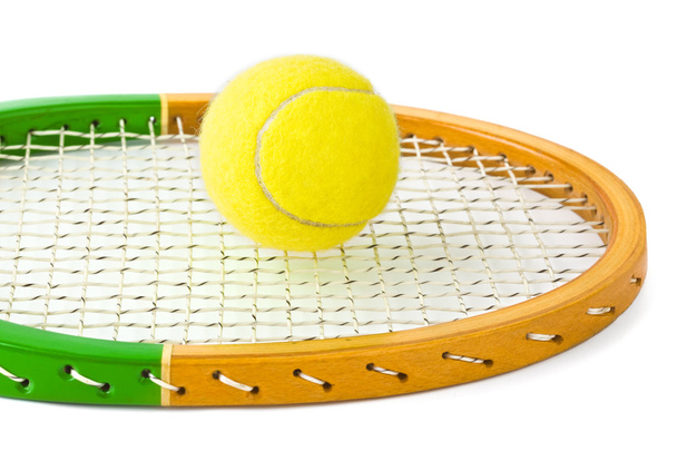 Tennis racket and ball isolated on white background - Foto, Bild