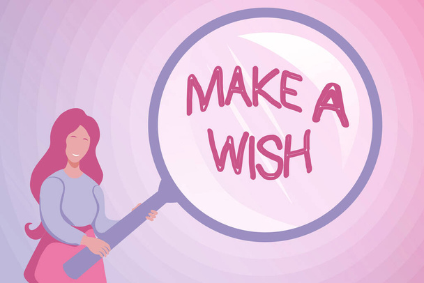 Textzeichen mit Make A Wish. Word for zu wünschen eine Situation, die sich von der bestehenden unterscheidet Abstrakte Untersuchung und Spurensuche, Suche nach Antworten Konzepte - Foto, Bild