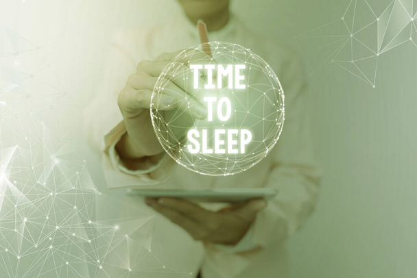 Εννοιολογική οθόνη Ώρα για ύπνο. Επιχειρηματική έννοια μια φυσική περίοδο λήθαργου ή να είναι σε κατάσταση αδράνειας Εμπνευσμένη έννοια επιχειρηματική τεχνολογία με χώρο αντιγραφής - Φωτογραφία, εικόνα