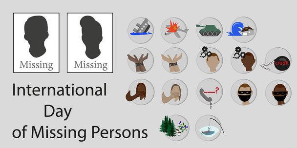 International Day of Missing Persons. Missing. Lost anonymous person. Missing people in the aftermath of the disaster. Reasons for missing people. Set. International Missing Children's Day - Photo, Image