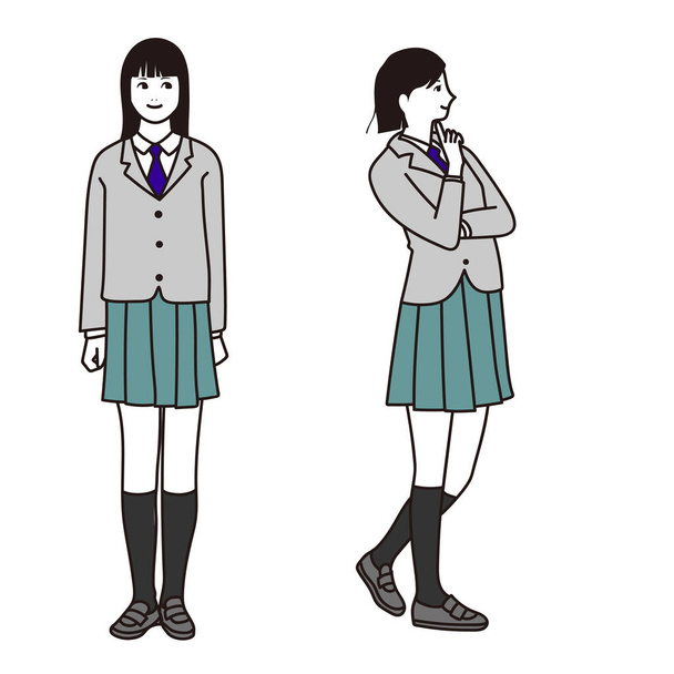 制服姿の女子高生のベクトルイラスト - ベクター画像