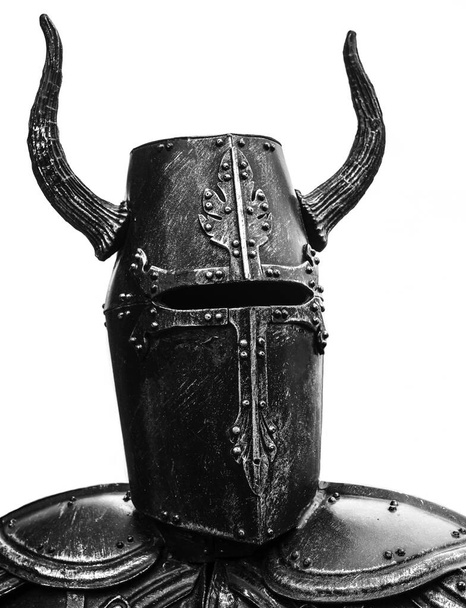 teutonic knight. ancient helmet with long horns, viking helmet. - Foto, imagen