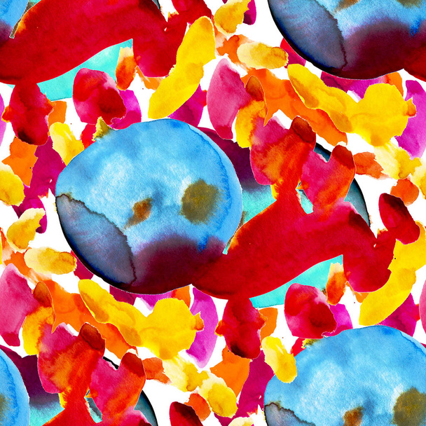 Watercolor abstract seamless pattern. Creative texture with bright abstract hand drawn elements. Abstract colorful print. - 写真・画像