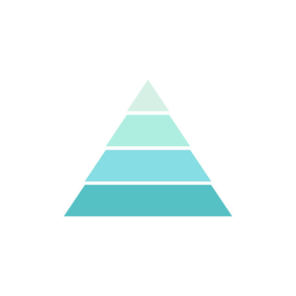 Pyramidenform mit vier Diagrammen. Infografische Vorlage für Präsentationen und Berichte. blaue Dreieck-Datensegmente. Vektorabbildung isoliert auf weiß - Vektor, Bild