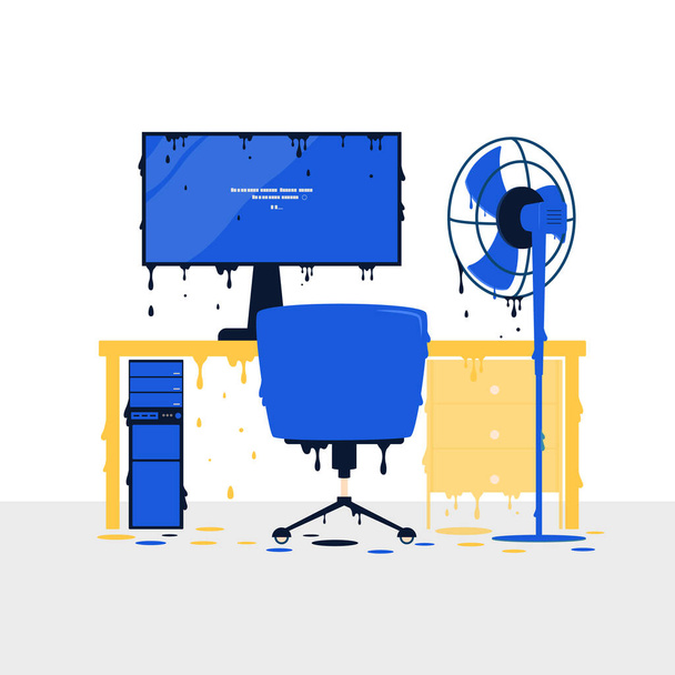 Modern empty creative workplace in very hot weather. Vector illustration. - Вектор, зображення
