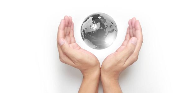 Glass globe in hand,Energy saving concept, Elements of this image furnished by NASA - Fotografie, Obrázek