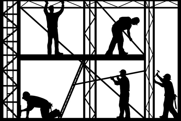 Construção trabalhadores silhueta isolado no fundo branco
 - Vetor, Imagem