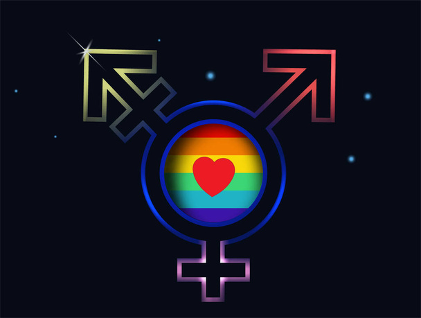 Símbolo de unidad LGBT. Transgénero o símbolo de género icono de vector plano sobre fondo negro. Ilustración vectorial para aplicaciones y sitios web. - Vector, imagen