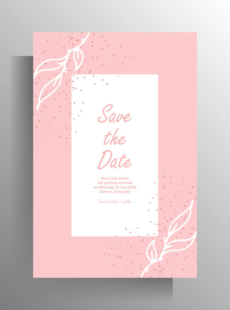 Wedding invitation template design. Hand drawn simple plant doodle elements. Vector illustration. - Vector, Image