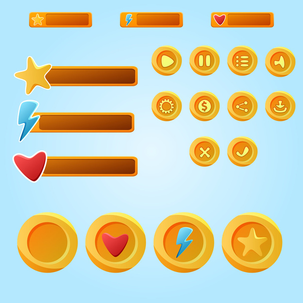 Bright yellow mobile elements For Ui Game - a set game developme - Vektör, Görsel