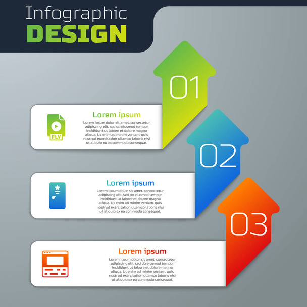 Set FLV file document, Backstage and Video recorder on laptop. Business infographic template. Vector - Vector, Image