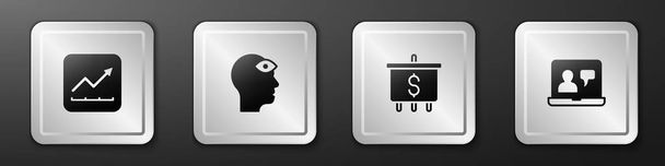 Set Financial growth increase, Man with third eye, Target dollar and Online education icon. Silver square button. Vector - Vector, Image