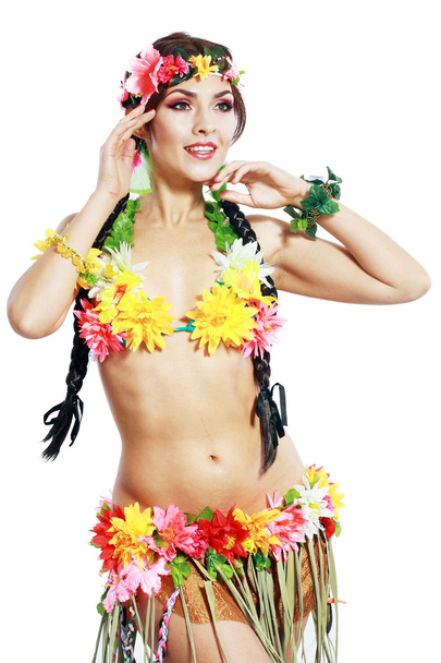 Girl with Hawaiian accessories - Φωτογραφία, εικόνα