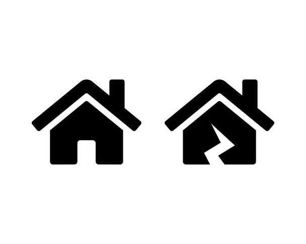 Набор векторных значков дома. Повреждение сломанного дома черный символ изолированные Векторная иллюстрация EPS 10 - Вектор,изображение