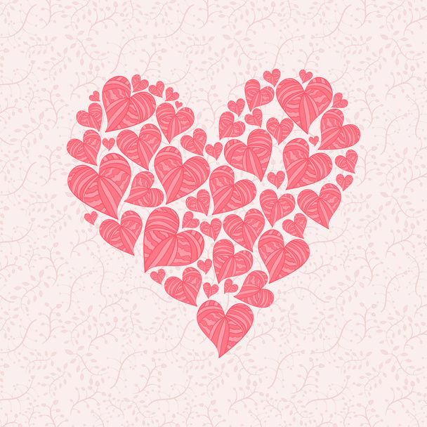 Love card made of red hearts on pink background. Vector illustra - Vector, afbeelding