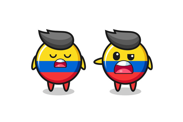 illustration of the argue between two cute colombia flag badge characters , cute style design for t shirt, sticker, logo element - Vector, Image