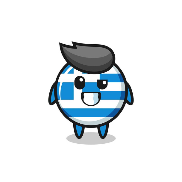 słodka grecka flaga maskotka z optymistyczną twarzą, ładny design stylu dla t koszuli, naklejki, element logo - Wektor, obraz