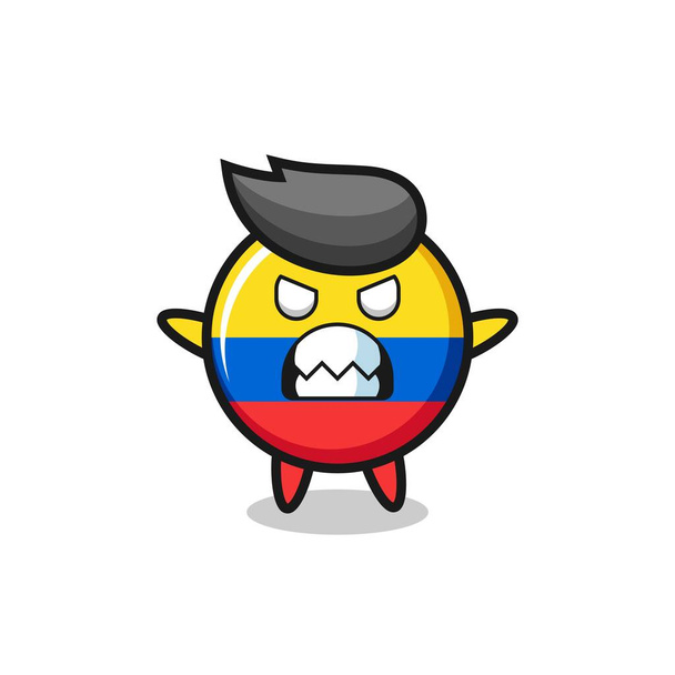 wrathful expression of the colombia flag badge mascot character , cute style design for t shirt, sticker, logo element - Vector, Image