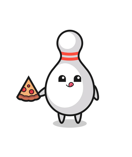 cute bowling pin cartoon eating pizza , cute style design for t shirt, sticker, logo element - Vector, Image