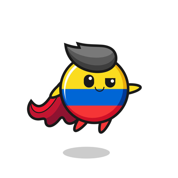 cute colombia flag badge superhero character is flying , cute style design for t shirt, sticker, logo element - Vector, Image