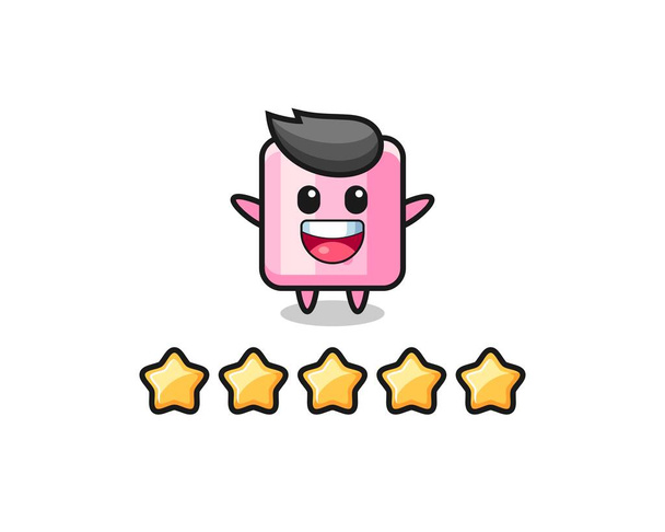de illustratie van de klant beste rating, marshmallow schattig karakter met 5 sterren, leuke stijl ontwerp voor t-shirt, sticker, logo-element - Vector, afbeelding