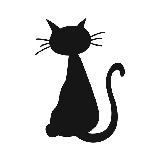 Black silhouette of cat. Happy halloween holiday. Horror night. Vector cartoon illustration. - Vektor, Bild