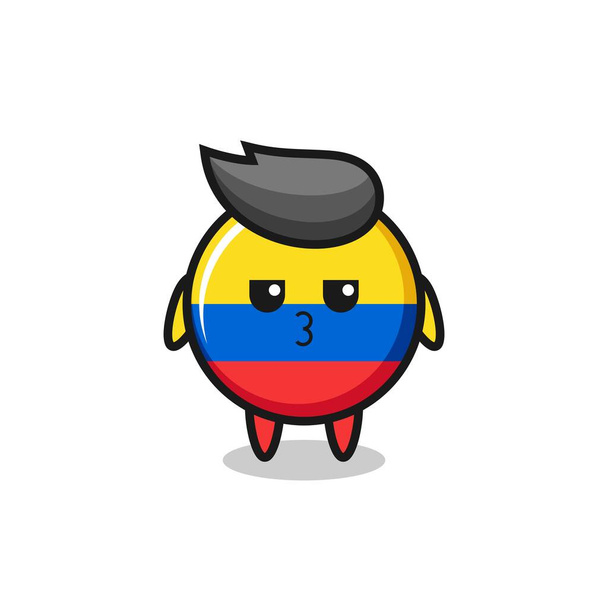a expressão entediada de personagens bonitos emblema da bandeira da colômbia, design de estilo bonito para t-shirt, adesivo, elemento logotipo - Vetor, Imagem