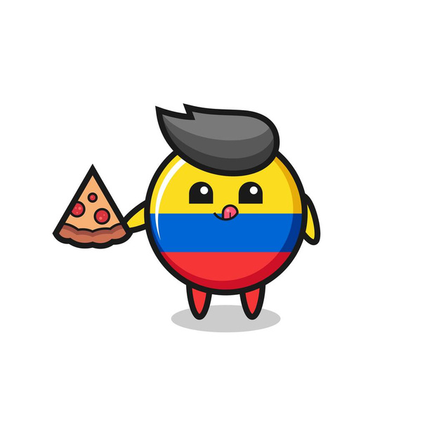 cute colombia flag badge cartoon eating pizza , cute style design for t shirt, sticker, logo element - Vector, Image