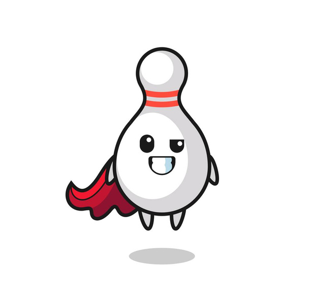 the cute bowling pin character as a flying superhero , cute style design for t shirt, sticker, logo element - Vector, Image