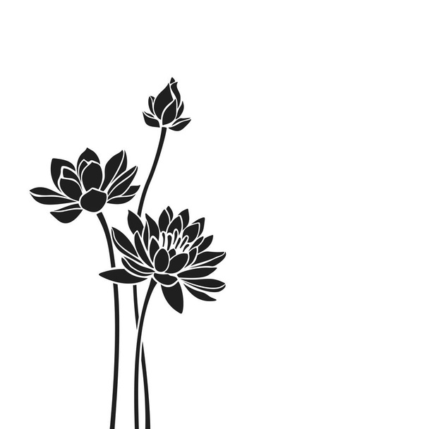 Vector black silhouettes of lotus flowers isolated on a white background. - Vettoriali, immagini