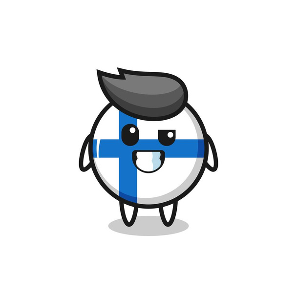 Linda mascota de la insignia de la bandera de Finlandia con una cara optimista, diseño de estilo lindo para la camiseta, pegatina, elemento de logotipo - Vector, Imagen
