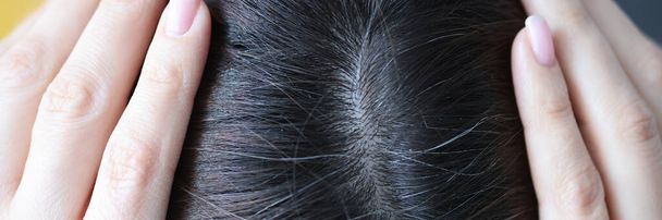 Closeup of gray hair on woman head - 写真・画像