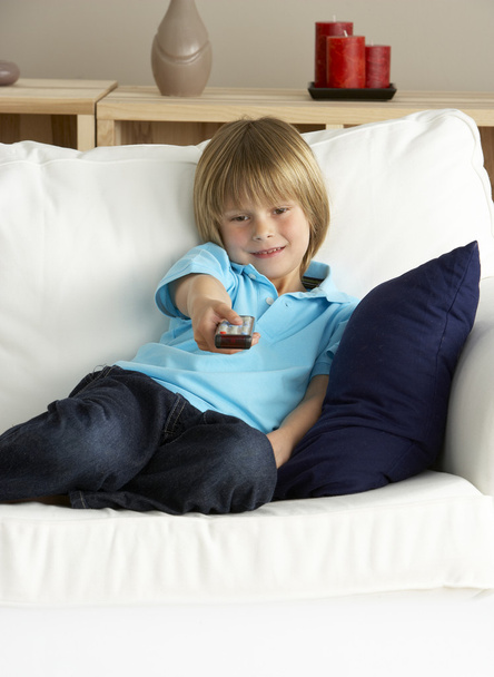 Young Boy Watching Television at Home - Fotó, kép
