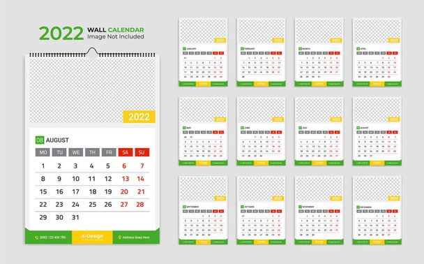 Wandkalender 2022. Jahresplaner mit allen Monaten. Schul- und Firmenplan. - Vektor, Bild
