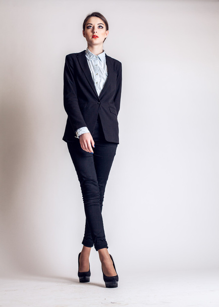 Fullbody business woman smiling isolated over a white - Photo, Image
