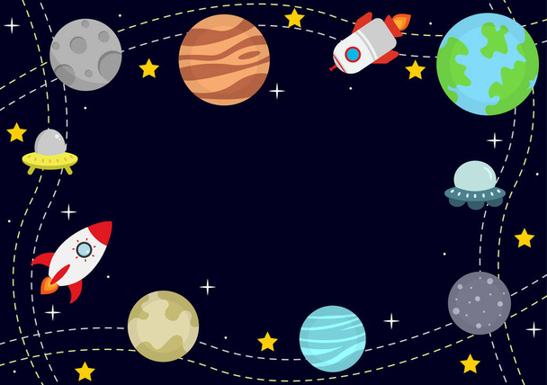 Astronauta com fundo de foguete ilustração para explorar no espaço exterior e movimento ver estrelas, lua, planetas, Ufo ou asteróides - Vetor, Imagem