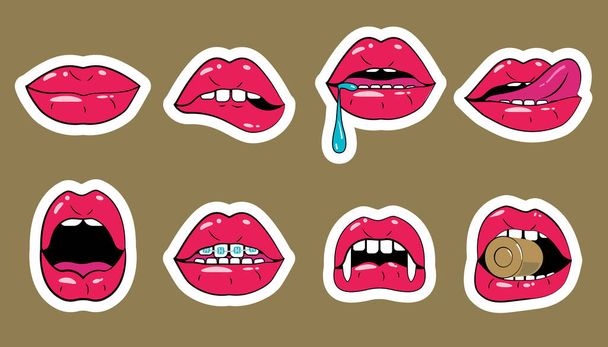 Etiquetas pegajosas bonitos decorados com lábios sexy das mulheres - Foto, Imagem