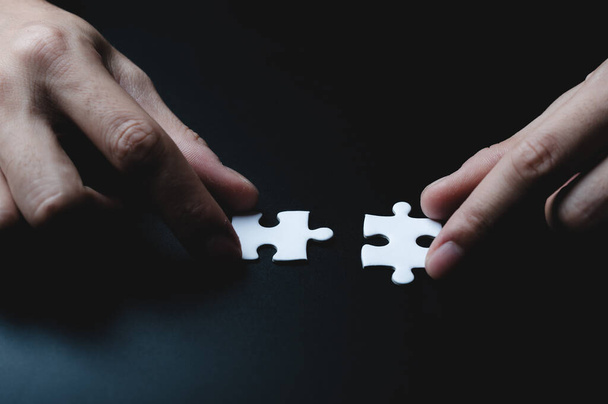 business success concept idea of jigsaw puzzle, teamwork solution and join connection, strategy team together, match with cooperation partnership challenge - Photo, Image