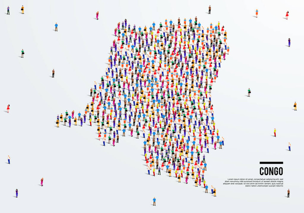 Congo Map. Large group of people form to create a shape of Republic of the Congo Map. vector illustration. - Vector, Image