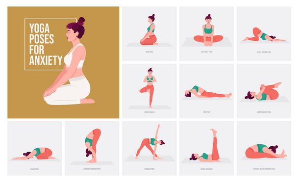 Yoga poses For Anxitey. Young woman practicing Yoga pose. Woman workout fitness, aerobic and exercises. - Vector, Image