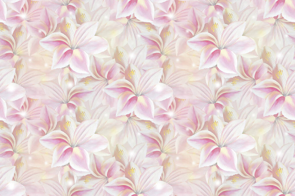 Płynny wzór z delikatnymi różowymi liliami. - Zdjęcie, obraz